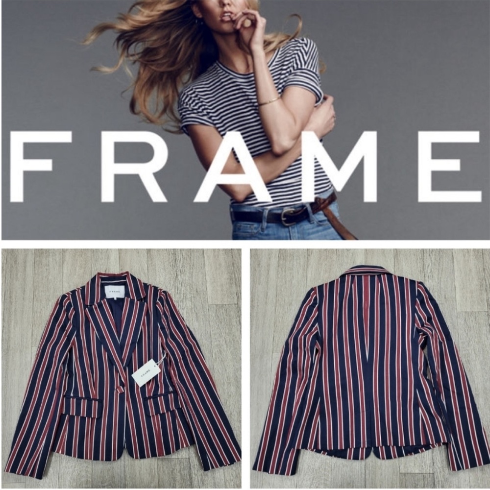 NWT Frame Denim Backstage Blazer in Navy Multi Size 2 - Picture 1 of 5